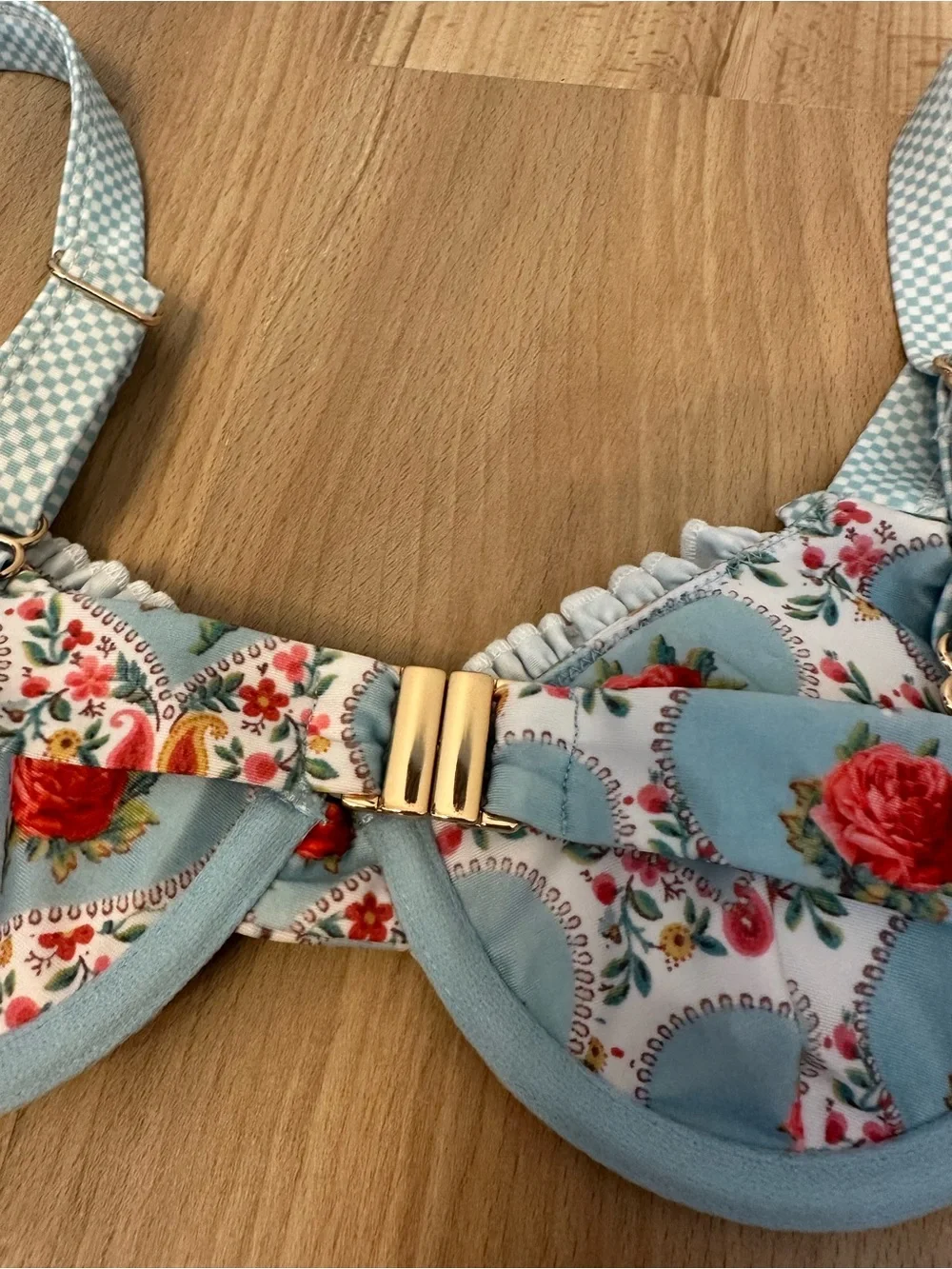 Strawberry Milk Mob Light Blue Floral Underwire Bikini Set with Red Roses
